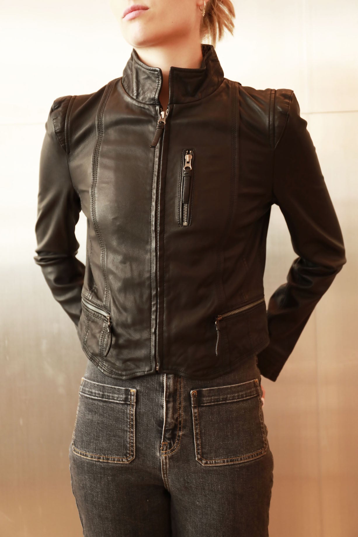 Helena Cropped Leather Jacket