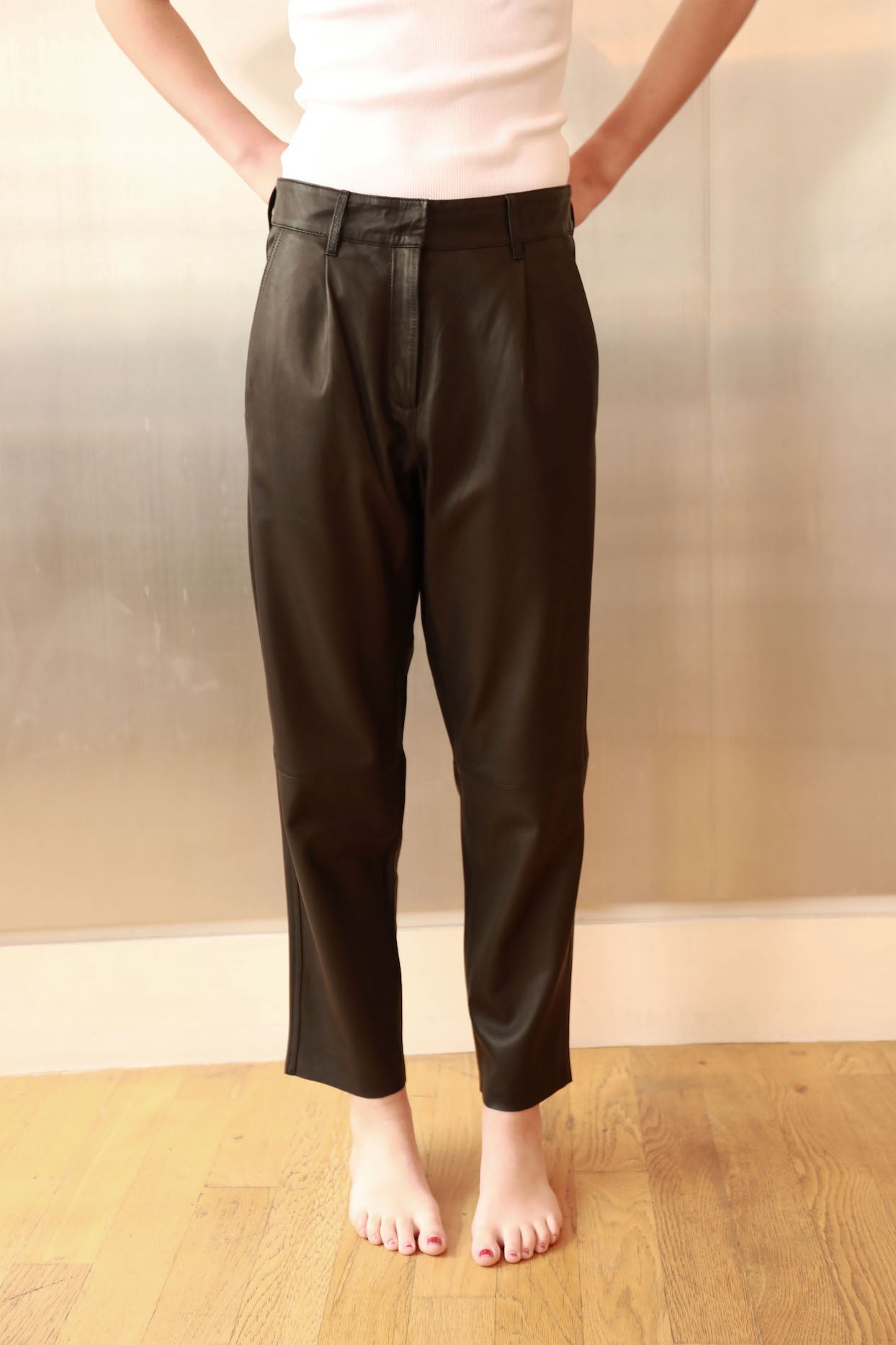 Georgia Pleated Leather Trousers