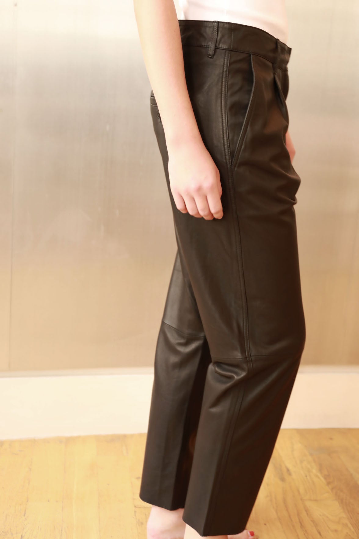 Georgia Pleated Leather Trousers